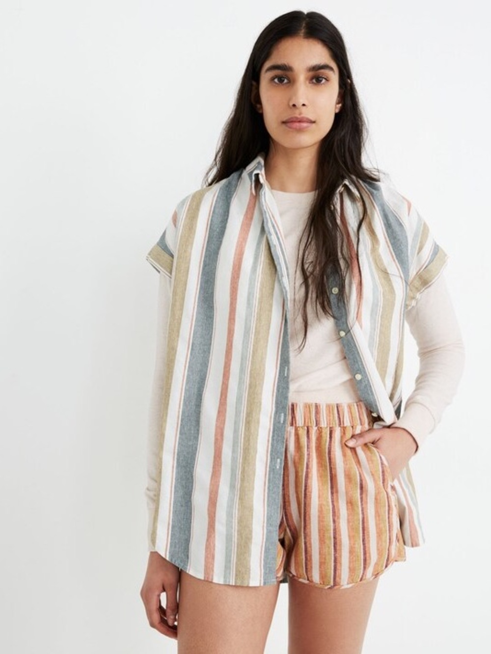 Madewell Striped Tunic Button Up Shirt Coastal Relaxed Fit Medium